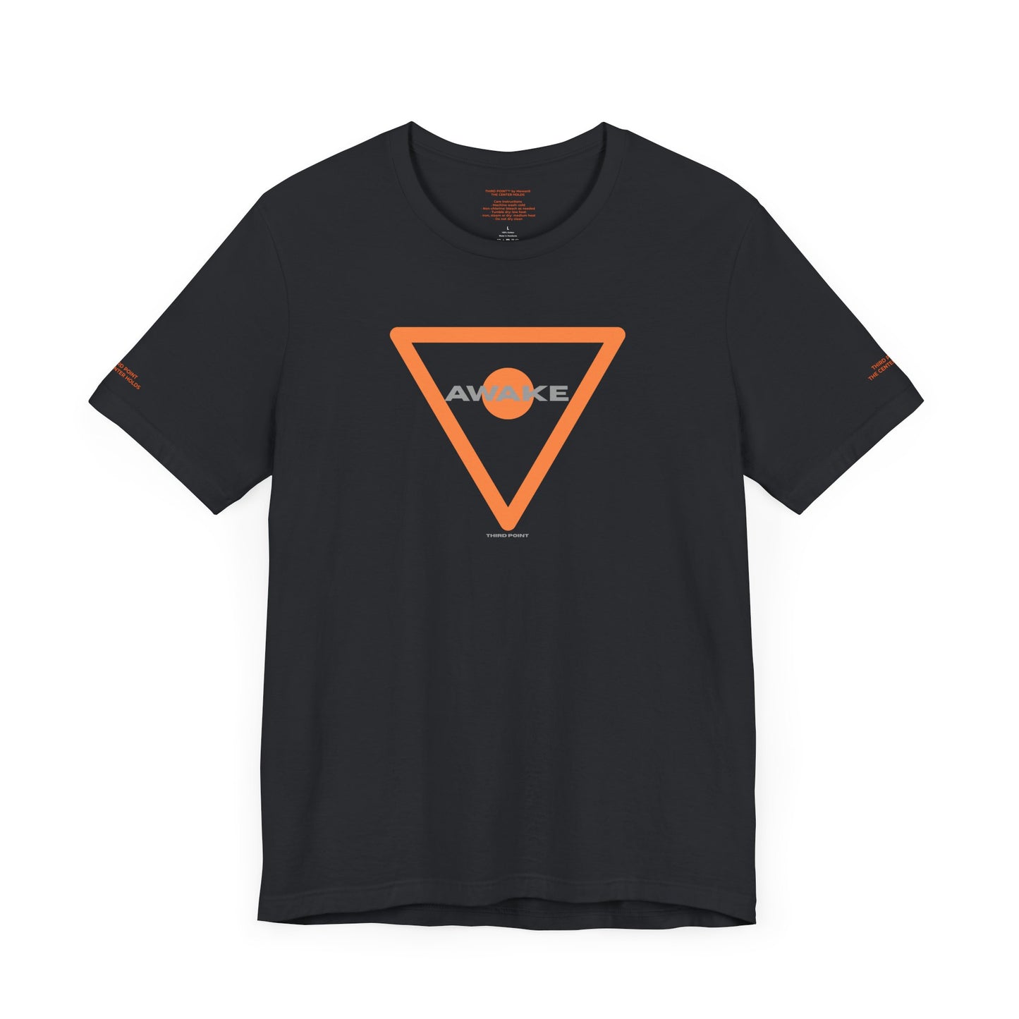 Unisex Jersey Short Sleeve Tee with 'AWAKE' Orange Triangle Design - Casual Comfort for Everyday Style