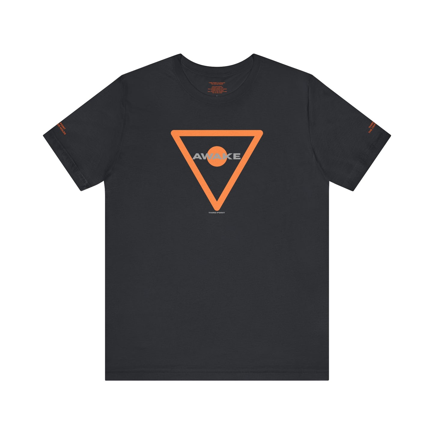 Unisex Jersey Short Sleeve Tee with 'AWAKE' Orange Triangle Design - Casual Comfort for Everyday Style