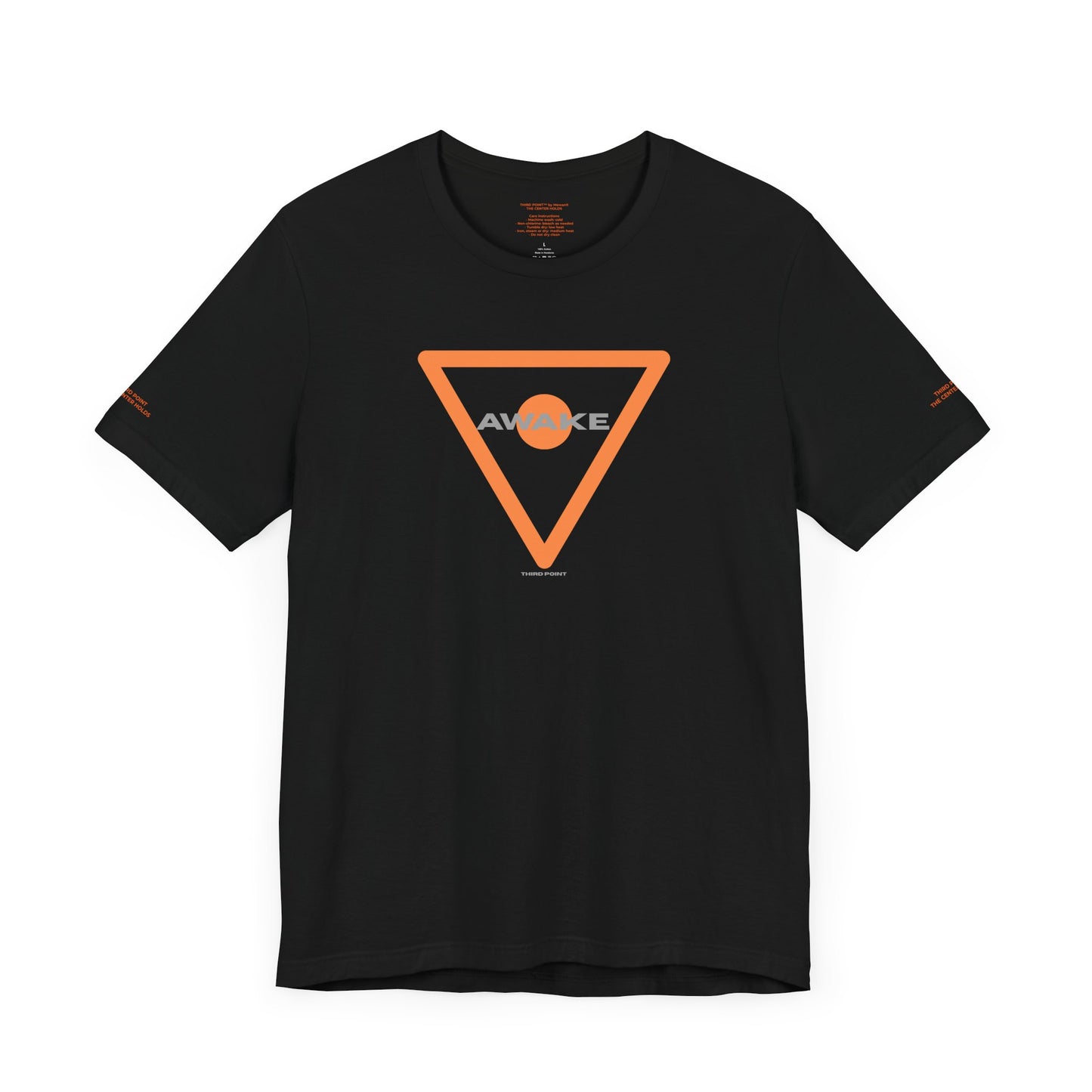Unisex Jersey Short Sleeve Tee with 'AWAKE' Orange Triangle Design - Casual Comfort for Everyday Style